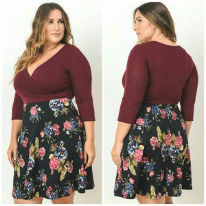 Floral Skirt Faux Wrap Dress